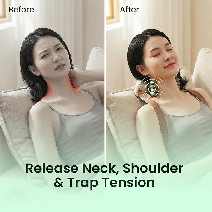 2025 New Neck &amp Shoulder Massager – Deep Tissue Portable Muscle Relaxer with Heat | Ergonomic Silicone Design for Pain Relief Tension Release &amp Travel-Friendly Recovery Device (Ivory &amp Sa