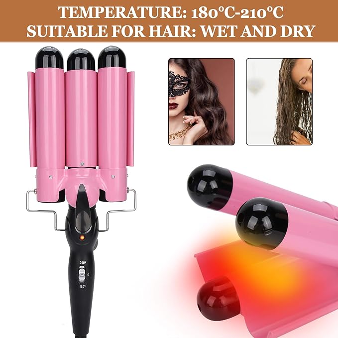 3 Curling Iron Wand 1 Inch Ceramic Tourmaline Triple Barrels Hair Crimper Beach Waving Styling Tools with Temperature Adjustment and Dual Voltage for All Hair