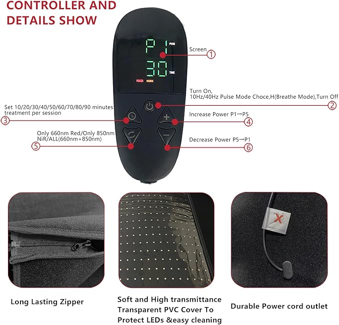 Red Light Therapy Large Mat Therapy Blanket 660nm 850nm Infrared Therapeutic Sleeping Bag for Whole Body Area Soothing (2560 LED) (2560LED)