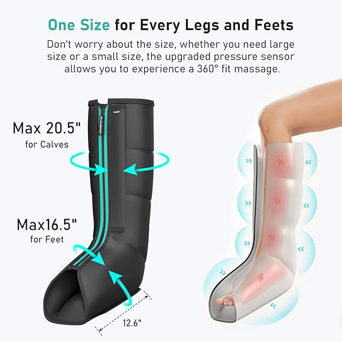 QUINEAR Leg Massager for Circulation and Pain Relief Heating Leg Compression Massager with 3 Modes Foot and Calf Massager with 3 Intensities 3 Heats - Gift for Mom and Dad