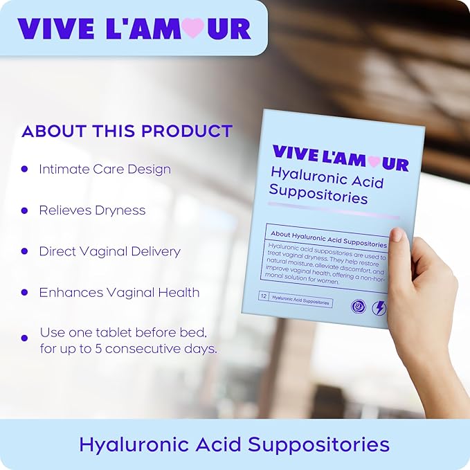 Vive L'Amour 15mg Hyaluronic Acid Vaginal Suppositories Vaginal Moisturizer Continuous Hydration Relieves Vaginal Dryness Restores Natural Softness &amp Elasticity Vaginal Health (12 Inserts)