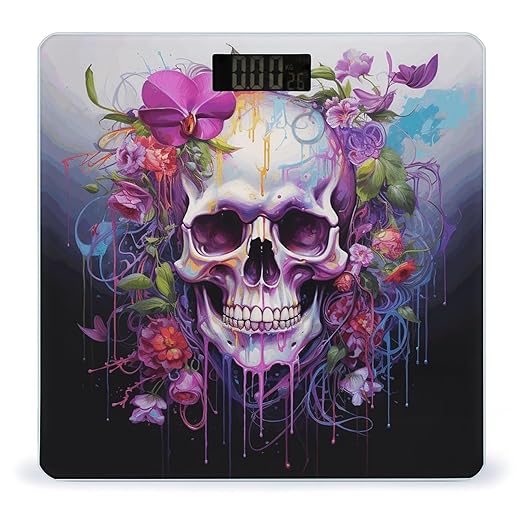 Flowers and Skulls Scale for Body Weight Precision Bathroom Weighing Scales with Back Lit LCD Display Sturdy Tempered Glass Body Weight Scales Digital Bathroom Scale 400lb
