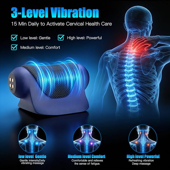 3-in-1 Neck Massager with Heat Red Light &amp Vibration Adjustable Heated Neck Stretcher 3 Adjustable Modes Cervical Traction Device Suitable for Pain Relief