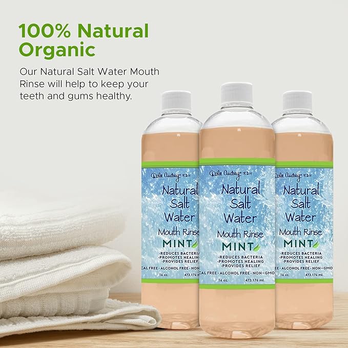 3 Pack Natural Saltwater Mouth Rinse | Himalayan Pink Salt Water Oral Rinse | Organic Refreshing Mint Flavor Fluoride &amp Alcohol Free Mouthwash for Fresh Breath | Natural Gum Care Mouthwash-16 FL O