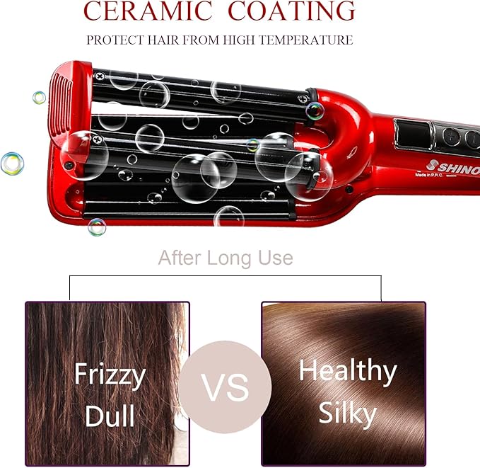 Mannice Ceramic Hair Iron 3 Barrel Curling Iron 0.6 inch / 16mm Perm Instant Curls Hair Crimper and Wavers Red (8 inches) Ideal Gift for Valentine's Day or Mother's Day