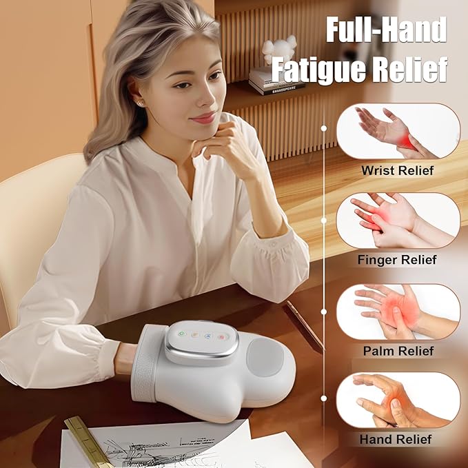 Hand Massager with Heat – Finger &amp Wrist Relaxation Device for Office Workers/Gamers/Athlete Cordless and Rechargeable Massage Ideal Gift for Women and Men