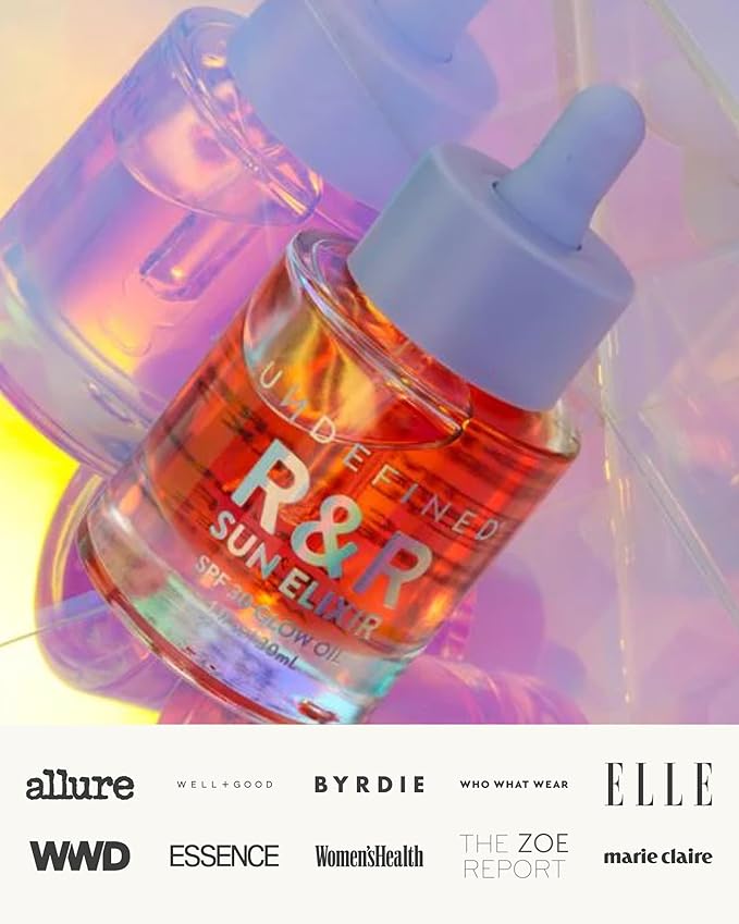 Undefined R&ampR Sun Elixir SPF 30 – Multitasking Glow Oil with Vitamin C Water-Resistant Sunscreen Rose &amp Vanilla Scent to brighten and protect face body hair from UV damage
