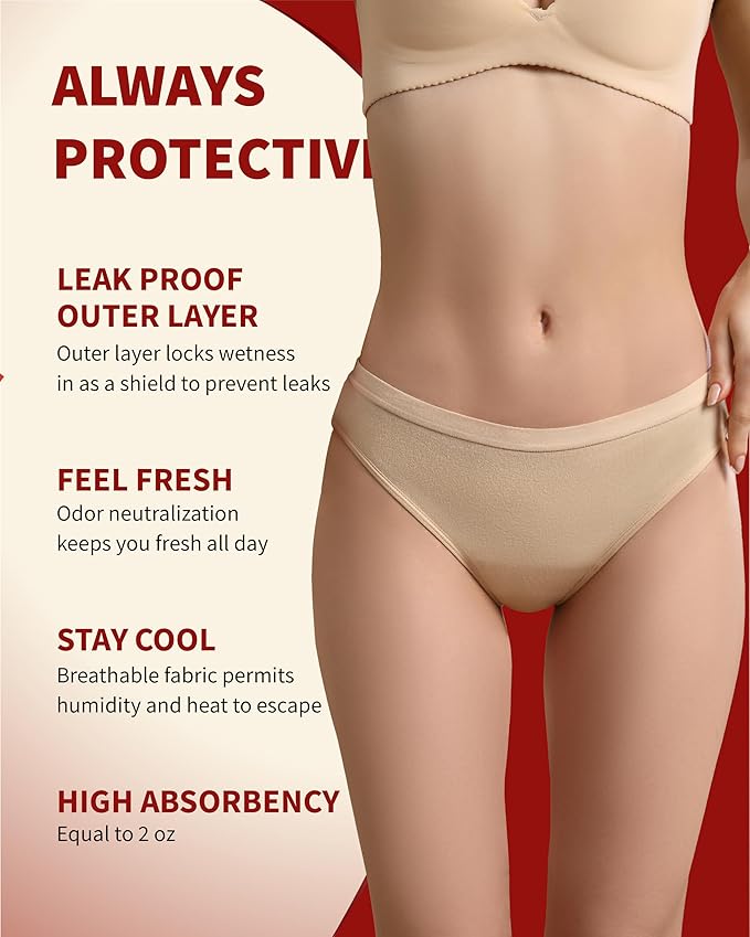 Washable Incontinence Underwear for Women 2 oz Ladies Leak Proof Briefs for Postpartum Bladder Control 2 Pack (Beige-Light Blue XL)