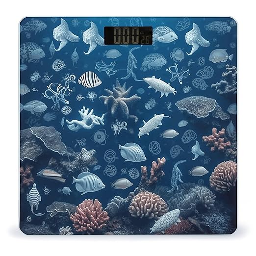 Underwater Marine Life Scale for Body Weight Anti-Slip Tempered Glass Digital Bathroom Scales Clear LCD Display Weighing Scale Safe Rounded Corners Smart Scales