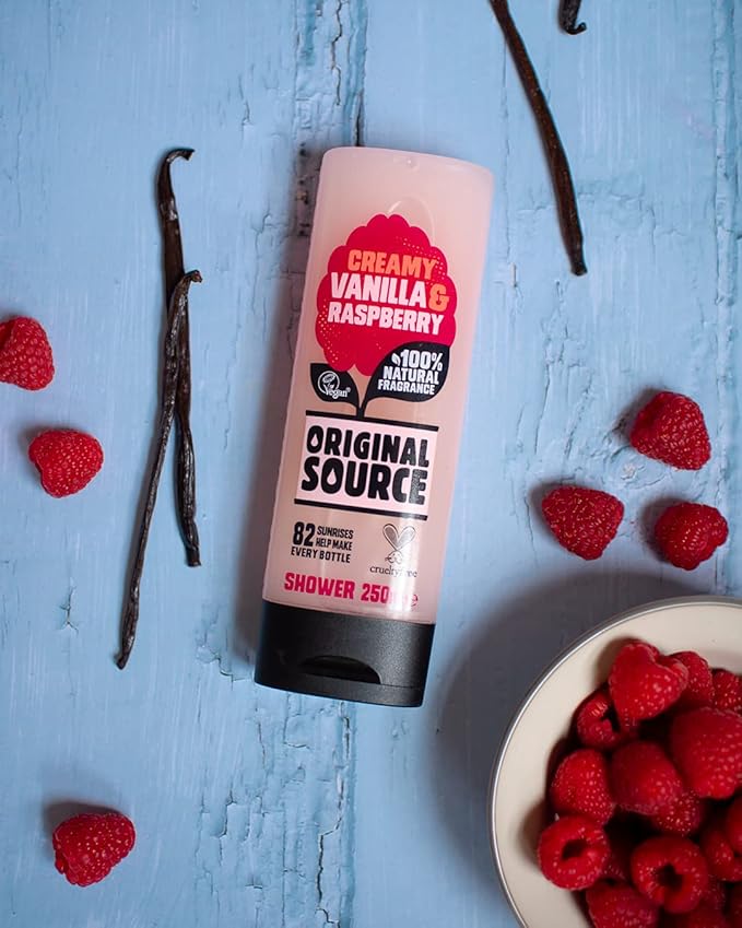 Original Source Vanilla &amp Raspberry Shower Gel 100 Percent Natural Fragrance Vegan Cruelty Free Paraben Free Bulk Buy Pack of 6 x 250 ml