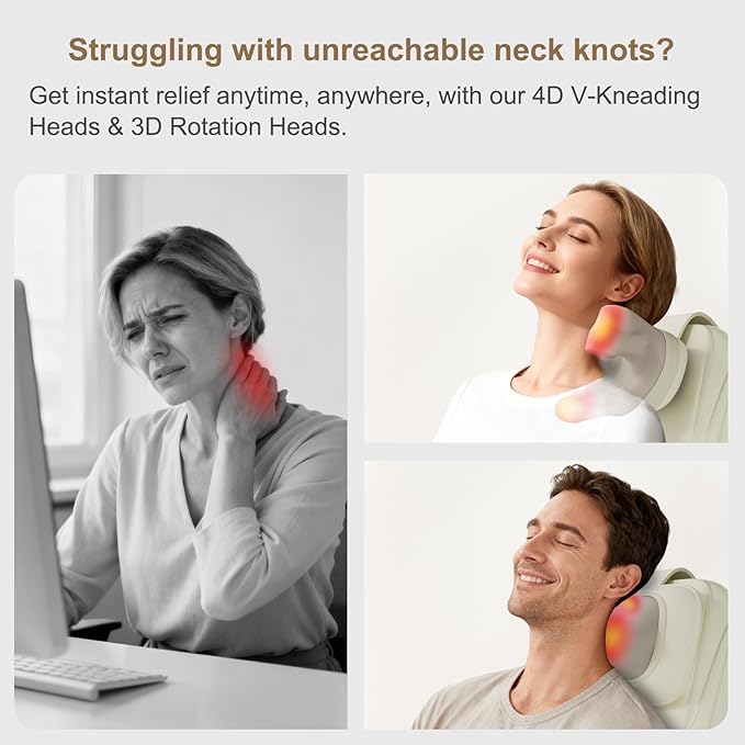 Rainwolf Shiatsu Neck and Back Massage Cushion with Heat - 4D Deep Tissue Kneading Full-Back Massager for Relief Tension Adjustable Intensity &amp Height for Office Chair &amp Home