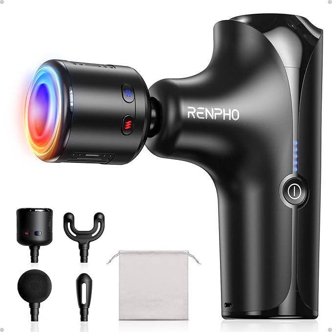 RENPHO Mini Thermacool Massage Gun with Heat and Cold Professional Pocket-Sized Percussion Massager FSA Eligible HSA Portable Deep Tissue Massager Quiet Operation with Travel Carry Bag