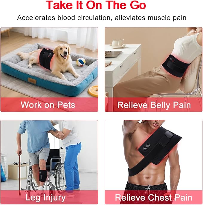 Red Light Therapy Belt for Body 2000mAh Rechargeable Cordless Portable Heating Light Therapy Pad with 660nm &amp 850nm Infrared Light for Back Knee Waist Hand Feet Shoulder Muscle Joint