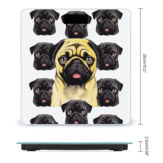 Black Yellow Pug Scale for Body Weight Safe Rounded Corners Tempered Glass Digital Bathroom Scale LED Display 400lb Capacity Weight Scales with High Precision Sensors