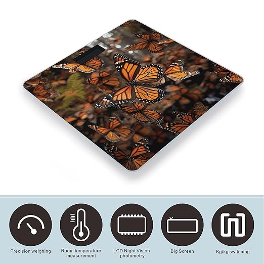Monarch Butterflies Weight Scale Large Bathroom Scales Digital Weight with Bright LED Display Non Slip Automatic Weighing Scale Fashion Weighing Machine for Body