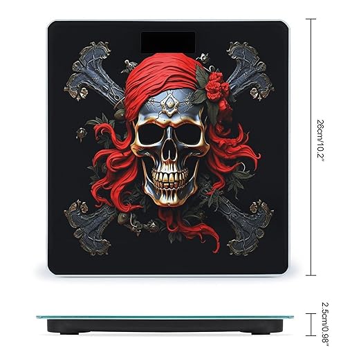 Pirate Skull Digital Bathroom Scale for Body Weight with High Precision Digital Weighing Scale with BMI Clear LCD Display and Step-On Measures Weight Up to 180kg