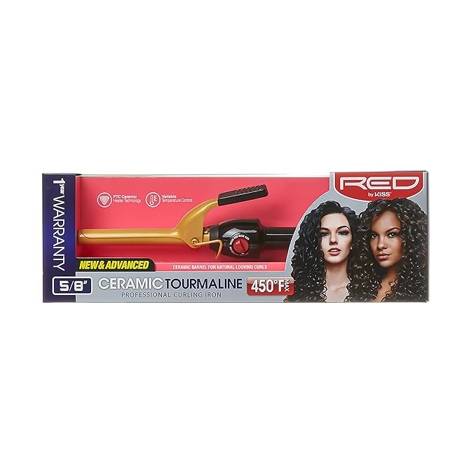 RED by KISS Ceramic Tourmaline Professional Curling Iron (CI03N - 5/8 inch)