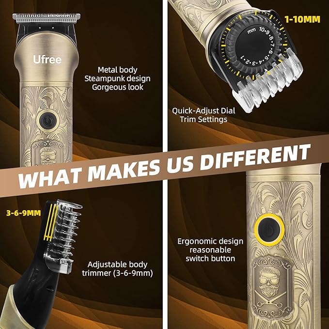 Ufree Beard Trimmer for Men Electric Razor Shaver Cordless Hair Clipper Shaving Kit for Mustache Body Nose Ear Hair Facial Adjustable Beard Grooming Kit Birthday Gifts for Men