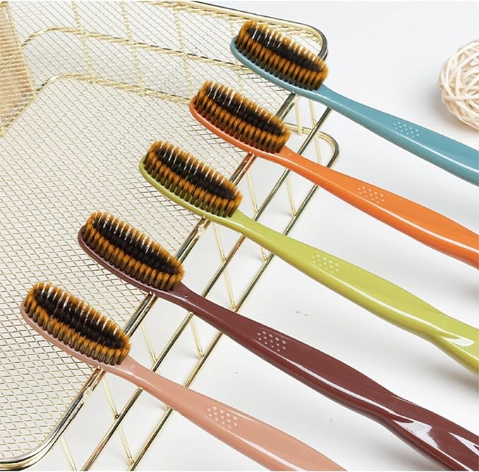Adult Extra Soft-bristled Toothbrush‌ Bamboo Charcoal Long Toothbrush HeadPeriodontist Design Tapered Bristles for Sensitive Teeth &amp Receding Gums.【Extra Soft 10 Count (Pack of 1)】