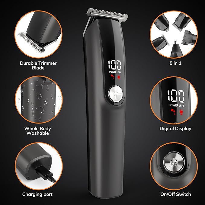 Beard Trimmer for Men Hair Clippers - 6 in 1 Professional Grooming Kit Cordless Hair Clipper Trimmers Set WaterproofElectric Shaver Razor for Face Nose Body Mustache