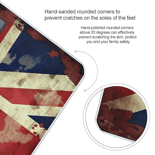 Vintage Union Jack British Flag Scale with LCD Easy-to-Read Anti-Slip Weight Digital Bathroom Scale Precision Weighing Scales Sturdy Tempered Glass Body Weight Scales for Daily Use
