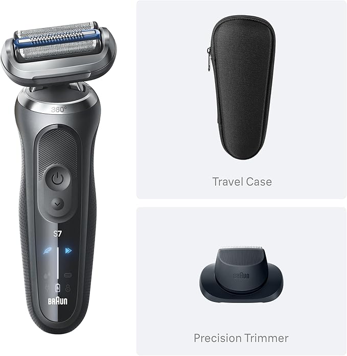 Braun Electric Shaver for Men Series 7 7120s Wet &amp Dry Shave Turbo &amp Gentle Shaving Modes Waterproof Foil Shaver with Precision Trimmer Space Grey