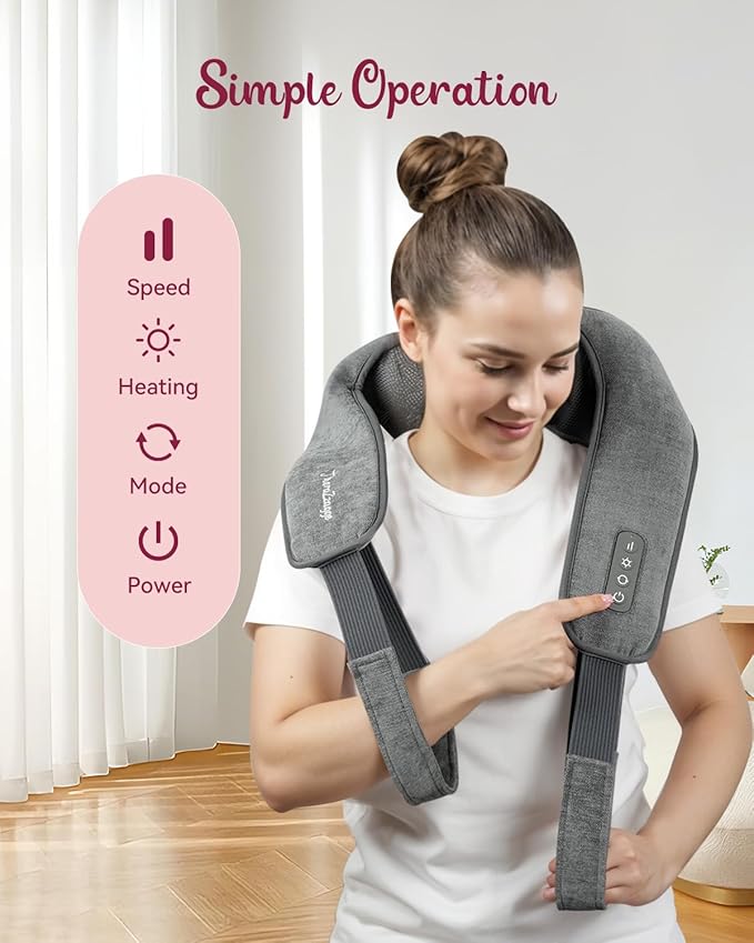 Cordless Neck Massager for Pain Relief Deep Tissue Kneading Shiatsu Neck and Shoulder Massager with HeatCordless Massager for Back and Shoulder Pain Gifts for Women Men Home Office Christmas