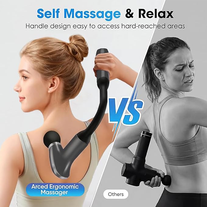 Massage Gun with Upgraded Extension Handle Massage Gun Deep Tissue - Back Massager for Pain Relief Deep Tissue Muscles/Neck/Shoulders/Waist/Legs Massager 5 Replaceable Heads &amp 9 Speed Levels