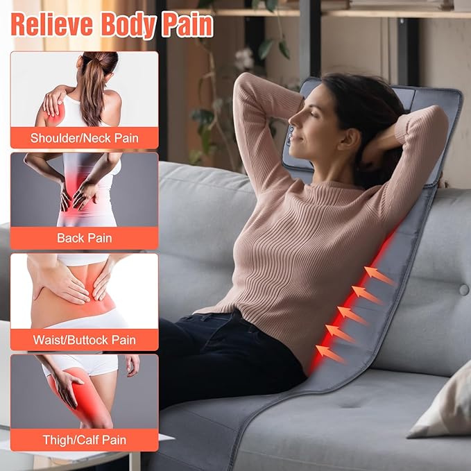 Massage Mat Full Body Massage Mat with 10 Vibrating Motors &amp 9 Modes Back Massager with Heat Massager Mattress Pad for Back Heating Pad with Auto Shut Off
