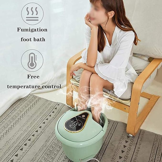 Foot Spa Massager Heated Foot Bath with 6 Massaging Rollers Adjustable Temperature Fumigation and Soaking Foot Bath Over The Calf | Red Light Heating | Time Setting | Household Thermostatic
