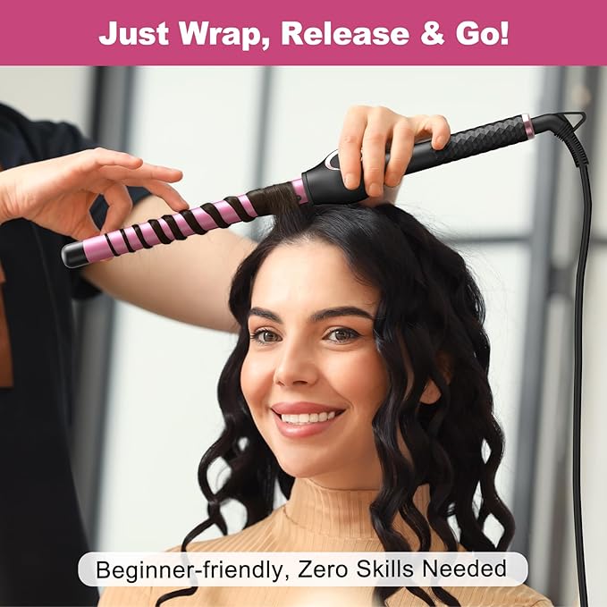 3/4 Inch Curling Wand for Long Hair Extra Long Barrel Ceramic Wand Curling Iron 7 Adjustable Heats 110-240V Dual Voltage Hair Wand Curler 60 Minutes Auto Shut Off