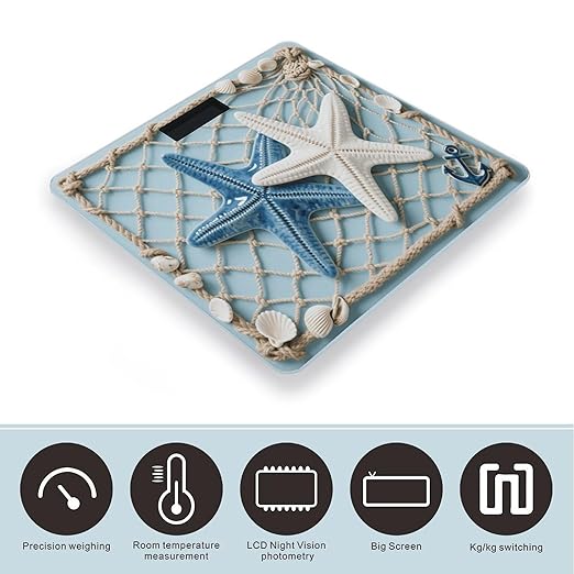 Sea Theme Starfish Bathroom Scale for Body Weight LCD Display Digital Bathroom Scale Tempered Glass Bathroom Weight Scales Fashion Smart Scales for Home Bedroom 400 Lb