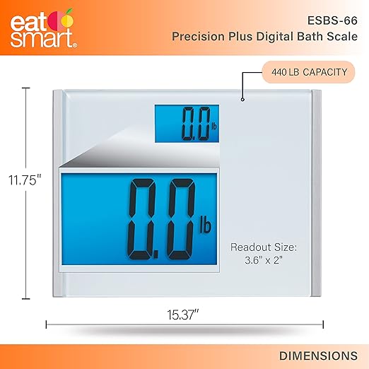 Eat Smart Precision Plus Scale Wide Body Bath Scale for Body Weight White