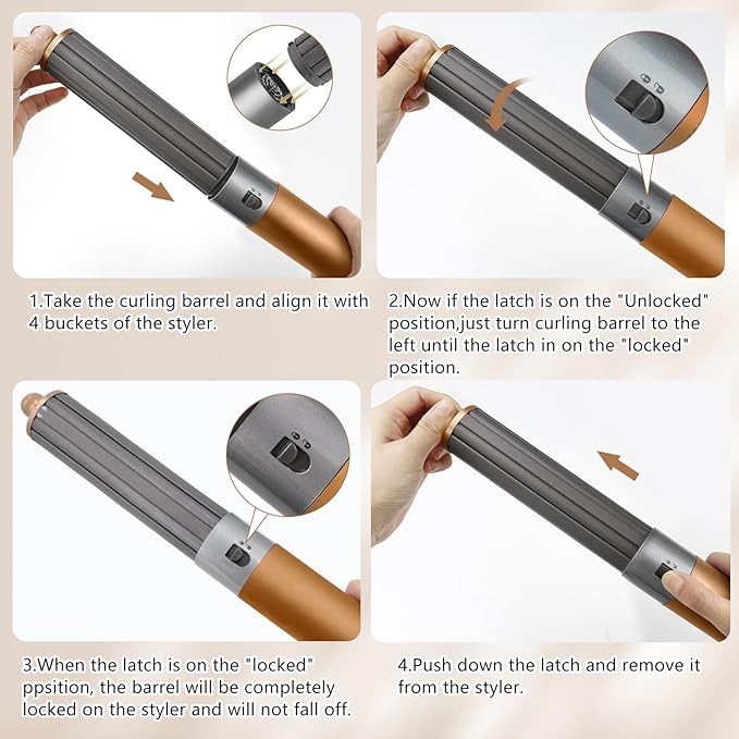 40mm/1.6inch Long Curling Barrels Attachments for Dyson Airwrap Styler Hair Curl Barrels Replacement PartsGold
