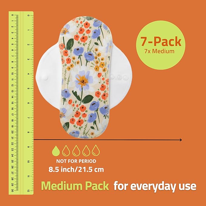 Organic Cotton Reusable Panty Liners for Women &amp Teens (Medium 7-Pack) – 100% Breathable &amp High-Temp Washable Cloth Panty Liners for Vaginal Discharge only – Gentle on Skin Stay Fresh &amp D