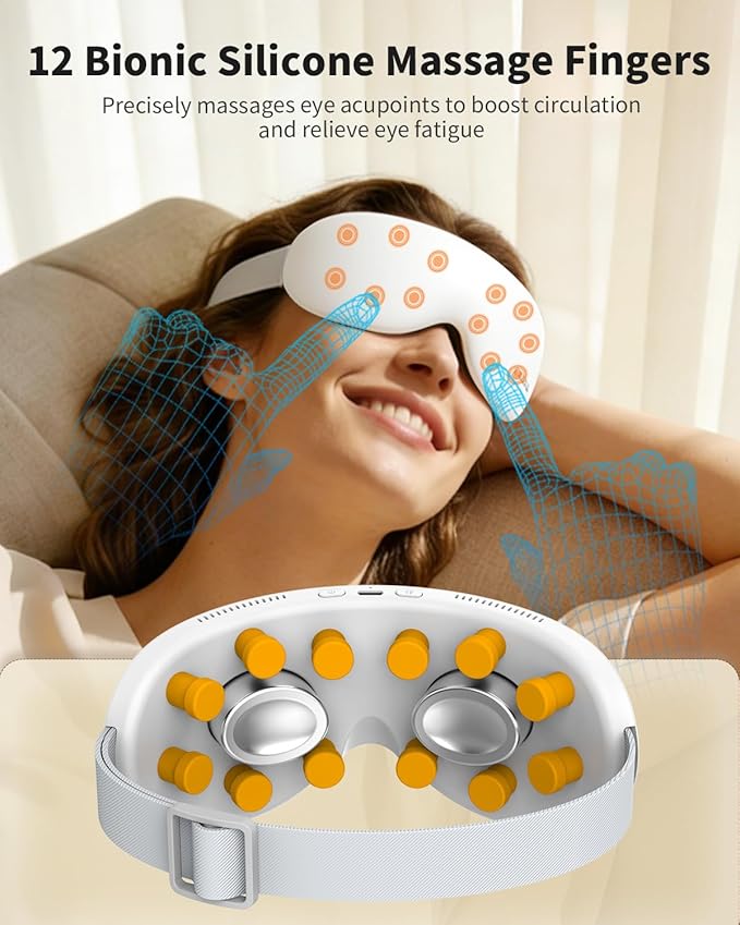 Eye Massager with Heat and Vibration and Cooling - Heated Cooling Eye Mask with Rapid Temp Control 4 Massage Modes 3 Temp Modes 2400mAh Battery for Dry Eyes Migraines Puffiness Relief