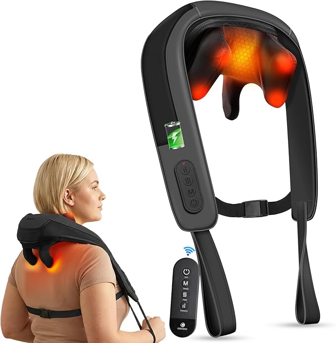 CooCoCo Cordless Neck Massager with Heat[Remote] FSA Eligible Shiatsu Back Massager for Pain Relief Deep Tissue Upgraded Heating HSA Store Approved Neck and Shoulder Massager for Men Women Dad Mom