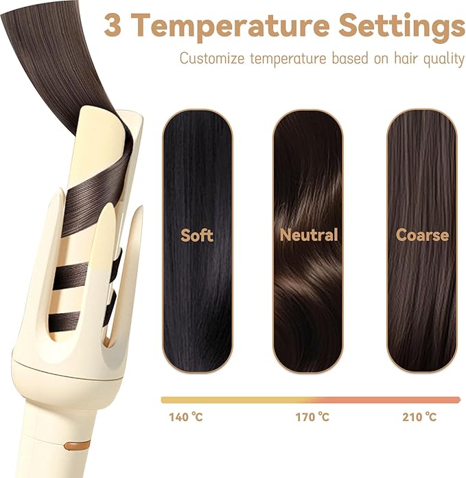 Automatic Curling Iron 1.25Inch Wave Curling Iron Fast Heating Hair Curling Wand with 3 Temp &amp LED Display 60Min Auto Shut-Off Anti-Scald Anti-Tangle Rotating Curling Irons for Hairstyle (Yell