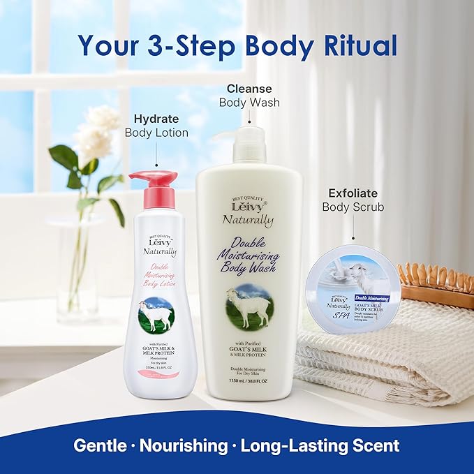 Lěivy Goat Milk Body Wash Moisturizing - Floral Fragrance for Dry Skin Cleanser Hydrating Body Shampoo Enriched with Hydrolyzed Milk Protein &amp Vitamin E 38.8 Fl oz Bottle