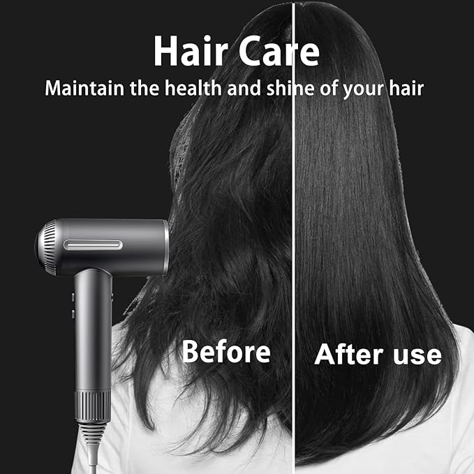 Hair Dryer Negative Ionic Blow Dryer with 11000RPM High-Speed Motor for Fast Drying Low Noise Thermo-Control Lightweight Portable Hairdryer with Magnetic Nozzle for Home Travel