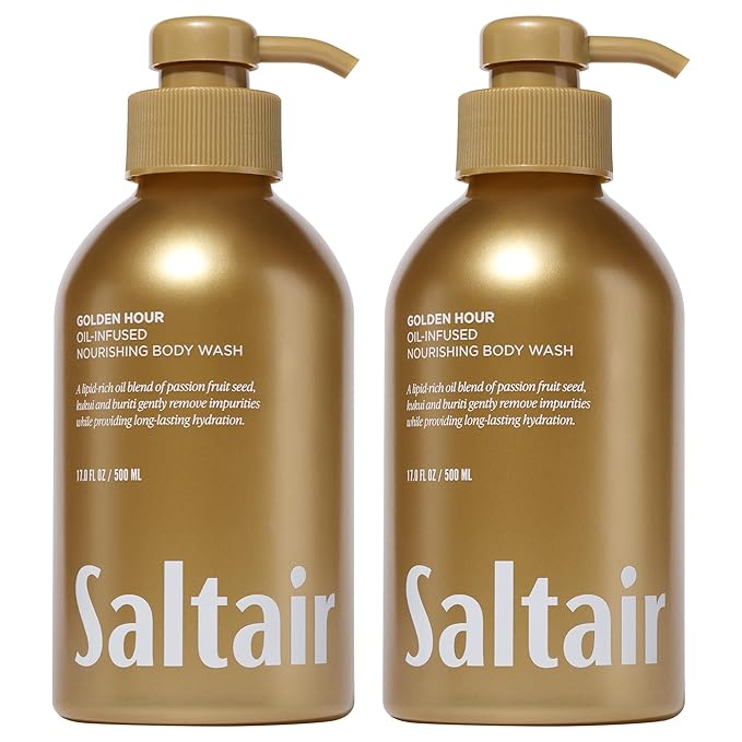 Saltair Body Wash 2-Pack – Moisturizing Body Wash with Vitamin E &amp Hydrating Oil Blend – Scented Shower Gel for Women and Men – Golden Hour Scent 2x 17oz – Vegan Cruelty-Free Paraben-Free