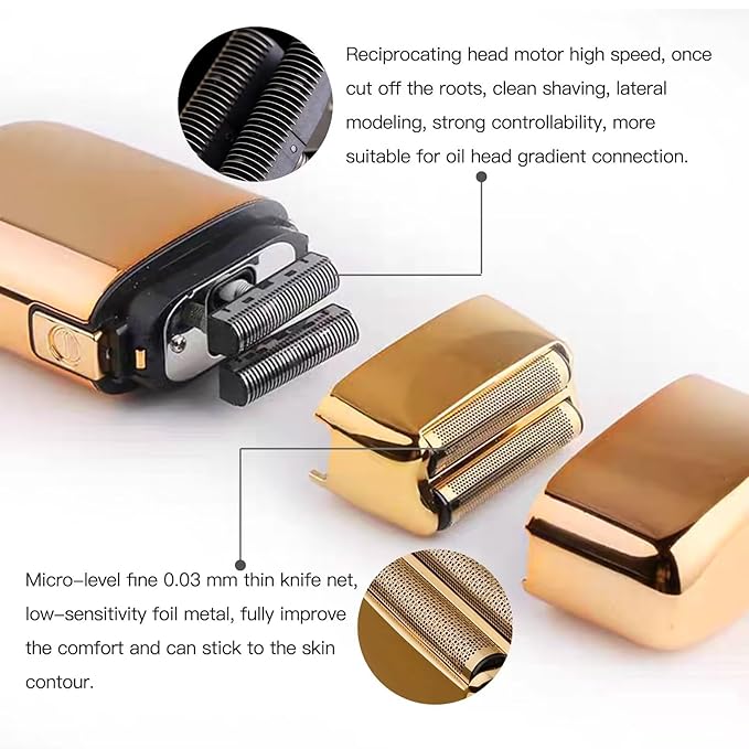 New 2 Pcs Replacement Foil and Cutter for Barberology Electric Shaver Double Foil Shaver Replacement Head for PRO Barberology FXFS2 Electric Razors(Gold) Upgraded