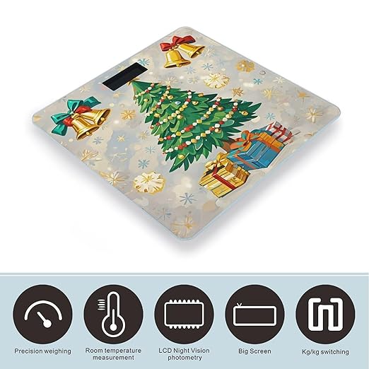 Christmas Tree and Bells Smart Scale for Body Weight Accurate Bathroom Scale with LED Display Digital Weight Scales Weighing Machine High Precision Scales for Bath Home