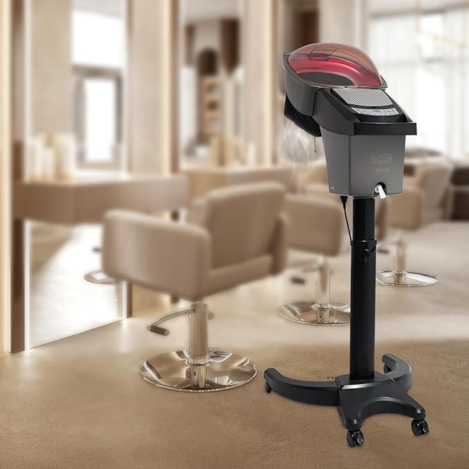 Professional Hair Steamer w/7 Color Light &amp Ozone 700W Micro Mist Scalp Hydration Steamer w/Adjustable Height Wheels Black Bonnet Dryer Steam Engine for Home and Salon