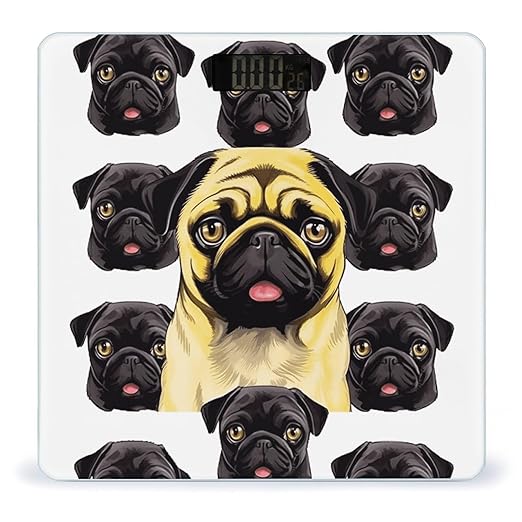 Black Yellow Pug Scale for Body Weight Safe Rounded Corners Tempered Glass Digital Bathroom Scale LED Display 400lb Capacity Weight Scales with High Precision Sensors