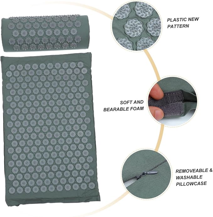 Acupressure Massage Mat and Practical Massage Pillow Set with Bag Washable Yoga Mat for Relief and Full Body Relaxation Grey – Suitable for Home Wellness and Muscle Therapy