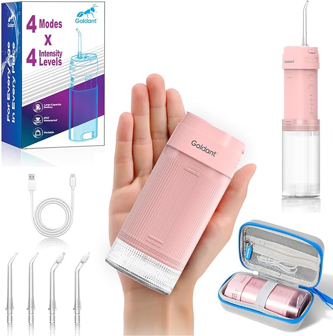 2026 New Portable Water Flosser for Teeth 4 Modes &amp 4 Intensity Levels Mini Small Design with Exquisite Travel Case Removable Tank IPX7 Waterproof Cordless Dental Oral Irrigator (Pink)