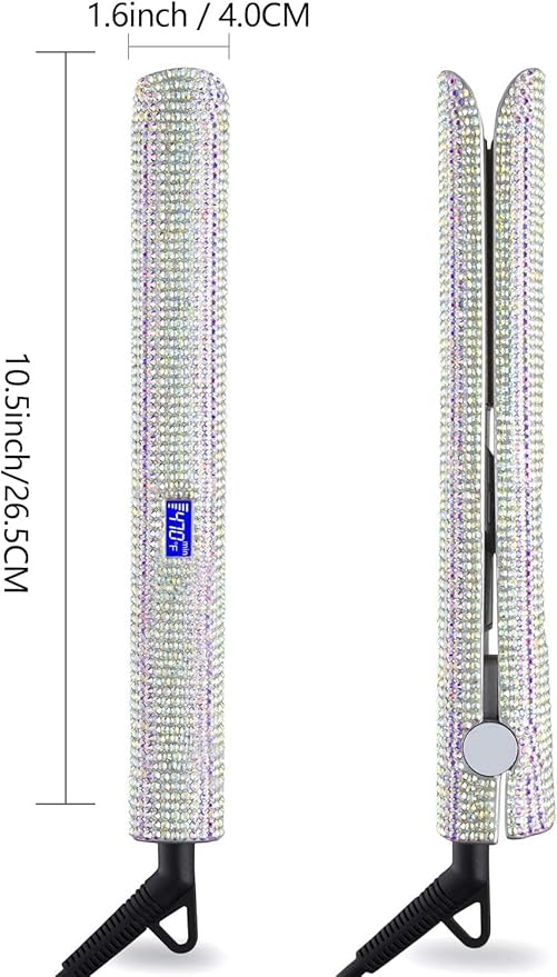 Hair Straightener Titanium Flat Iron with Gorgeous Rhinestone Bling Crystal Diamond 2 in 1 Hair Straightener and Curler 60 Min Auto Shut Off LCD Temp Display Valentine's Day Gift (White)