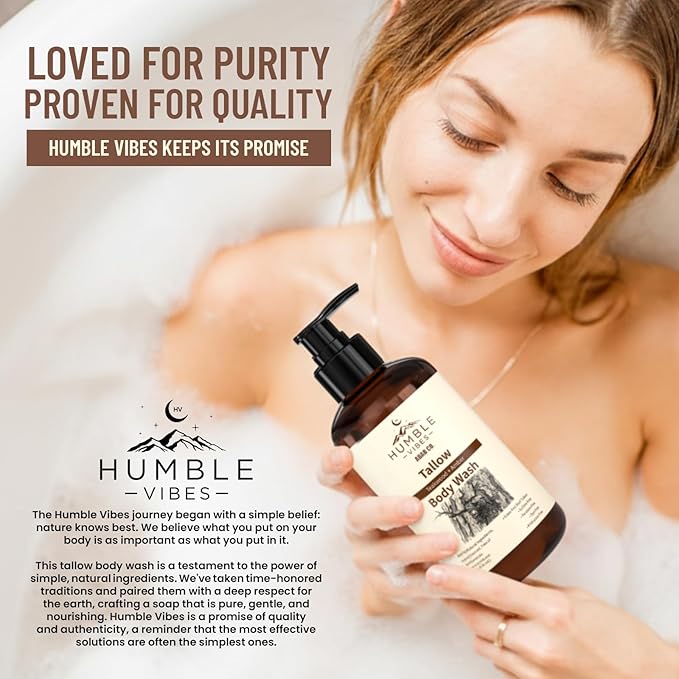 New! Natural Tallow Body Wash Made With Naturally Derived Plant Based Ingredients &amp Tallow Free of Harsh Chemicals Great for Eczema Itchy Dry Skin Moisturization Teakwood &amp Amber