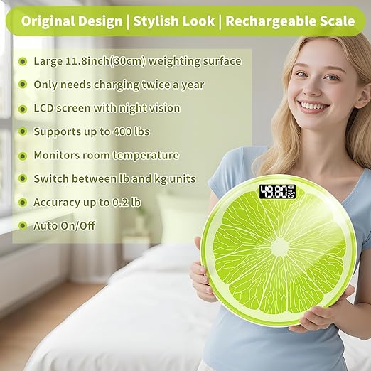 Rechargeable Bathroom Scale – Accurate Digital Weight Scale (±0.1 lb) 400 lbs Capacity Large LED Display No Batteries Step-On Technology for Easy Home Use